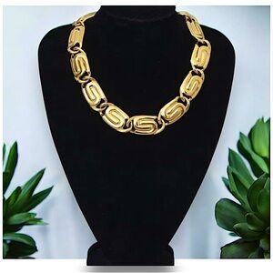 90's SIGNED ANNE KLEIN GOLD TONE CHUNCKY CHOKER NECKLACE COLLAR MOD